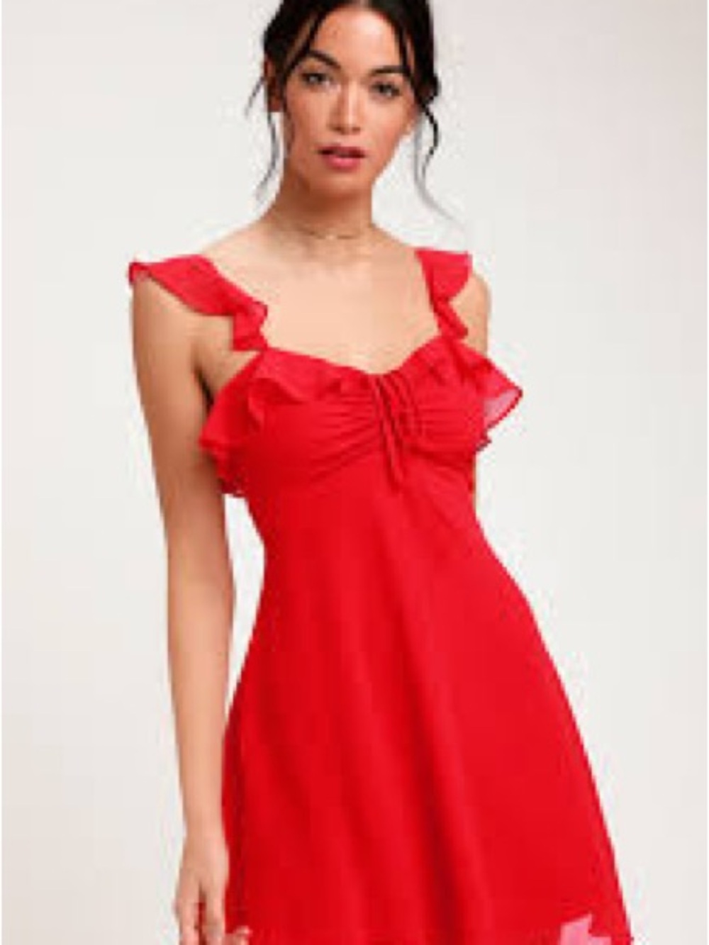 Lulu's Red Ruffle-Trim Mini Dress (M)